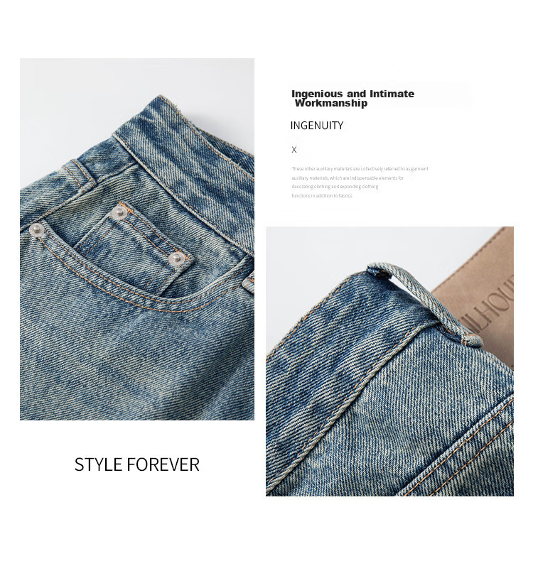 RAIN.CUN Light Gray Wide-Leg Pants for Petite Women, 2024 Autumn And Winter High-Waist Loose Casual Straight Jeans 10