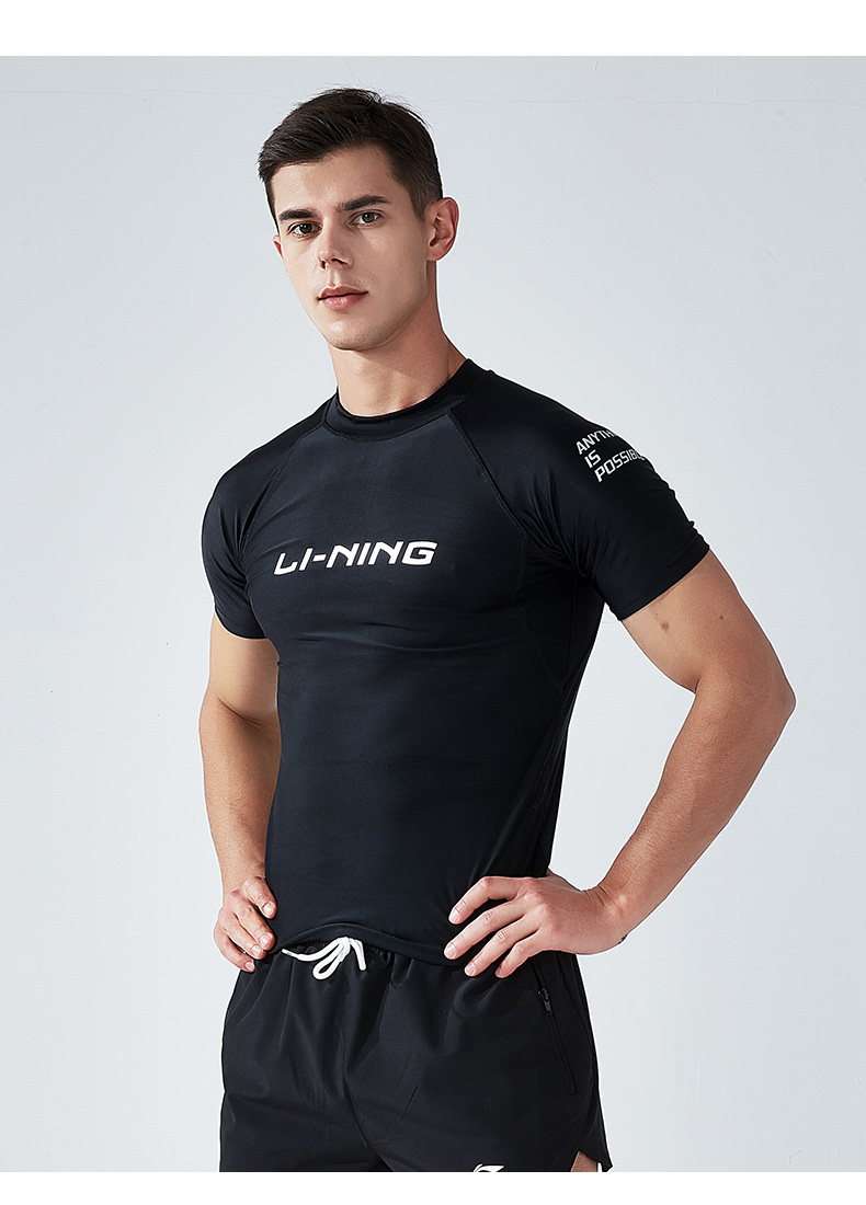 Li-Ning Men's Long-Sleeve Swimsuit Anti-Embarrassment Hot Spring Surfing Suit LSLR223, Long Sleeve Black, Size L 10