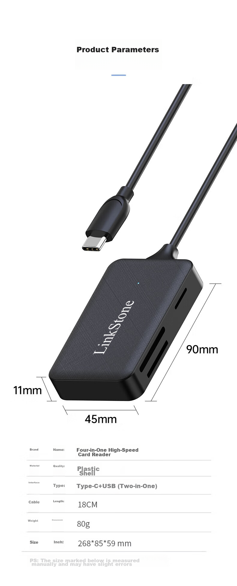 LinkStone Type-C/USB Multi-In OTG Mobile Phone Card Reader, High-Speed, Supports SD/TF/CF/MS Cards, Sony Digital Camera Camcorder Memory Stick, PSX Game Console 8