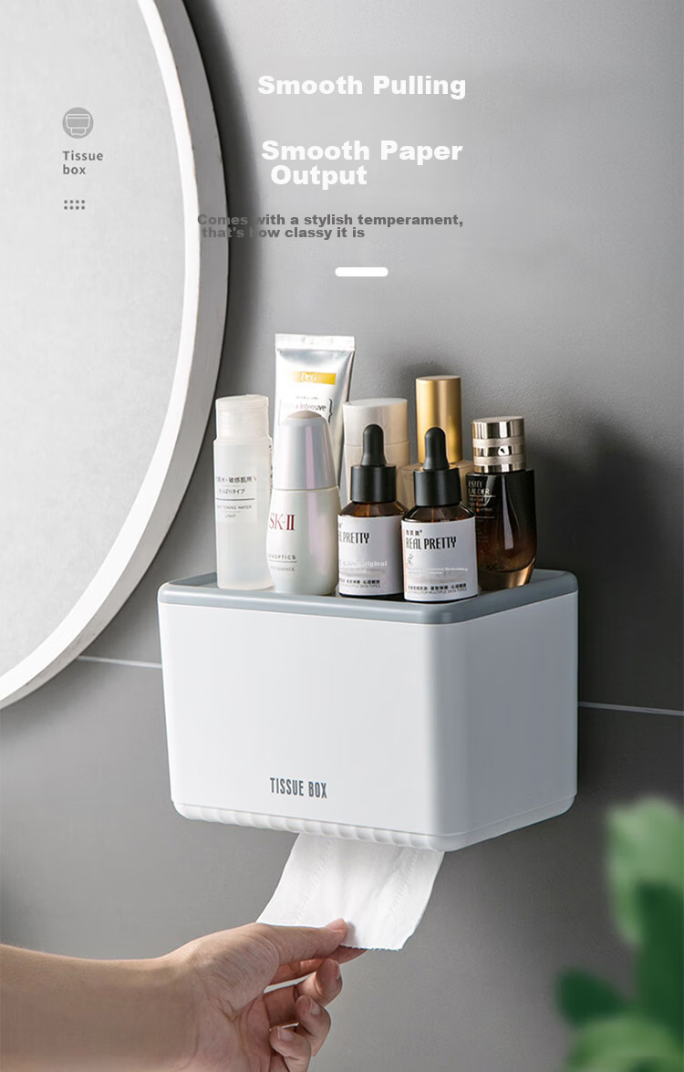 Baoshi Bathroom Tissue Box, Wall-Mounted Paper Towel Holder, No Drilling Required, Bathroom Storage Rack, Waterproof Toilet Paper Holder 7