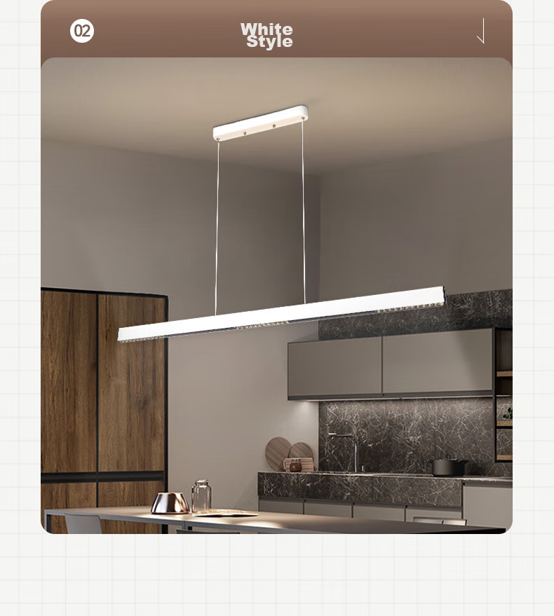 Midea LED Linear Pendant Light for Dining Room, Simple Long Strip Chandelier for Table Lighting, White Lighting Fixture 14