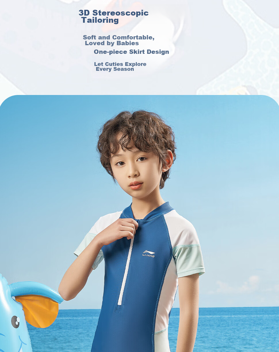 Li-Ning Children's Swimsuit, One-Piece Swimwear for Boys And Girls, Breathable Quick-Dry Surfing Suit, Model 926, Blue, Size 120 5