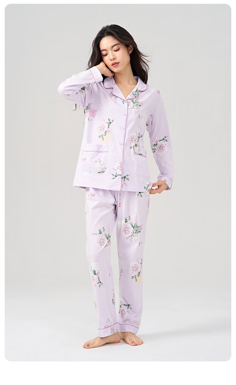 Threegun Dream Series Women's Long Sleeve 100% Cotton Anti-Mite Pajamas Autumn Winter Homewear 11