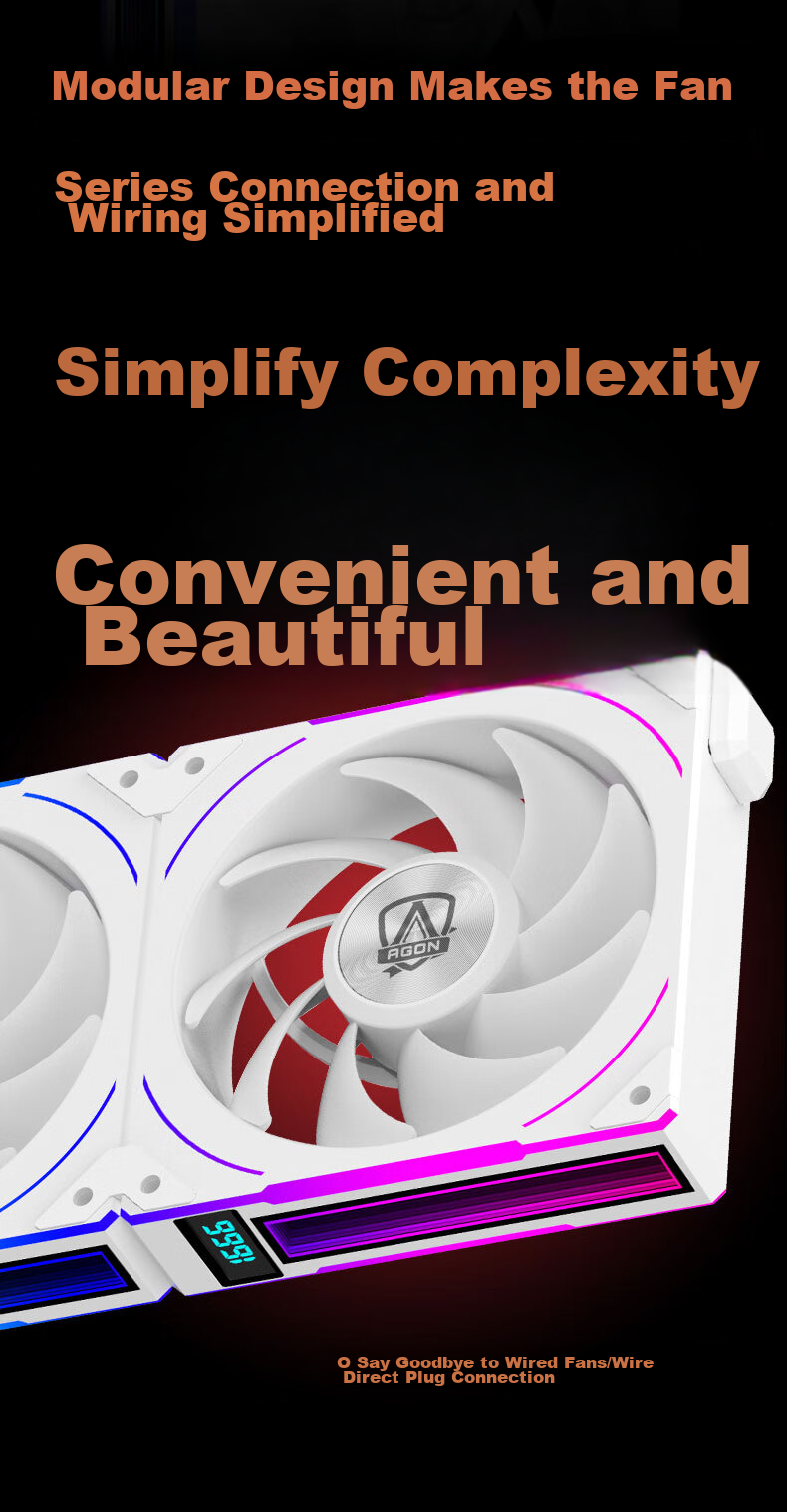 AOC AT120FW/93 White 12CM Desktop Case Cooling Fan with ARGB Lighting Sync, PWM Temperature Control, Dual Ball Bearings, Real-Time Speed Display 5