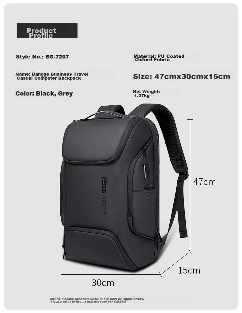 Bange Business Backpack for Men, Travel And College Student Schoolbag, Gift, Casual Travel Backpack, 17-Inch Laptop Bag, 7267 Gray 4