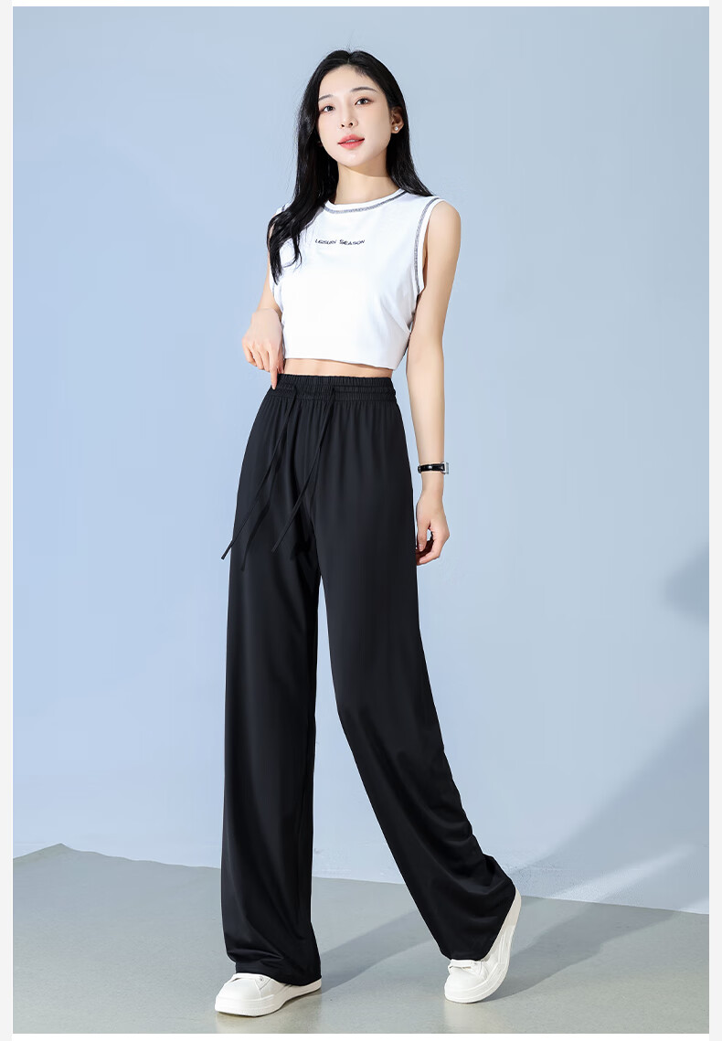 FitonTon Slim Ice Silk Sun Protection Wide-Leg Pants for Women, Summer Cool Thin High-Waist Draping Slimming Straight Casual Pants 14