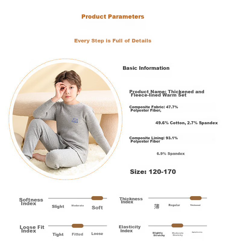 Nanjiren [400g School Uniform Essential] Children's Thermal Underwear, Boys And Girls Winter Fleece-Lined Thickened Autumn Top And Pants Set 11