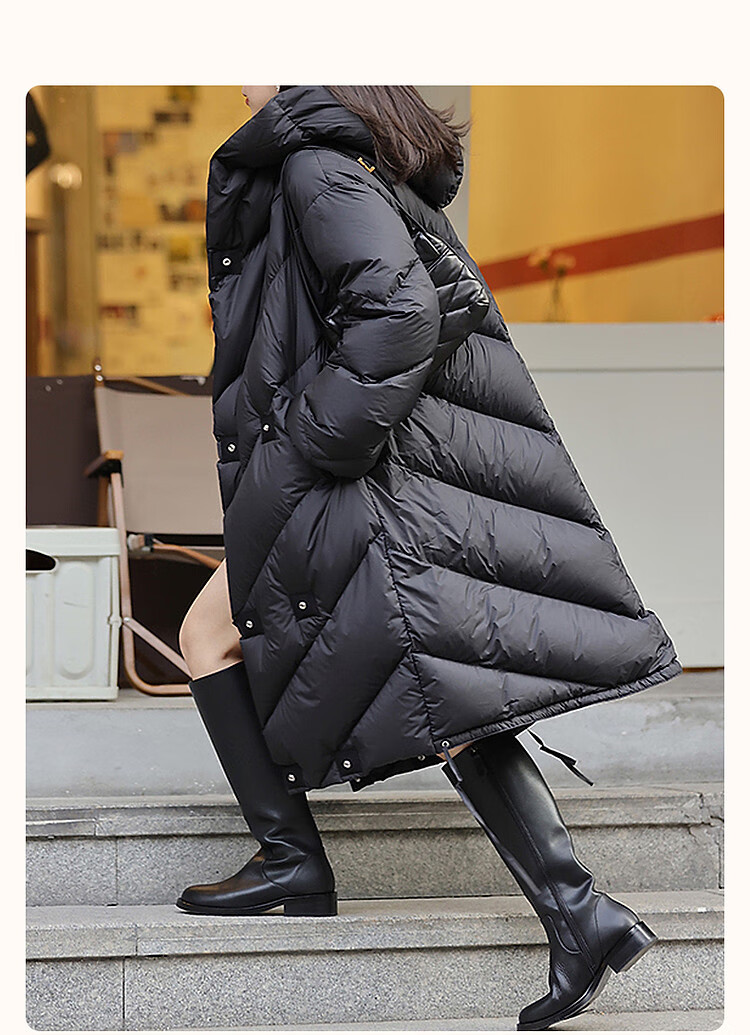 Dme [High Warmth 90% Duck Down] Winter Commute Hooded Long-Sleeve Elegant down Jacket for Women, Long Style 1