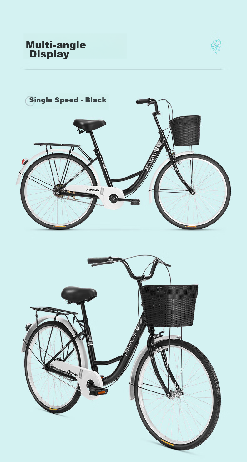 FOREVER City Commuter Bicycle, 26-Inch Solid Tire, for Adults, Men And Women, Children, Grocery Shopping, Commuting, Leisure City Bike, Black 11