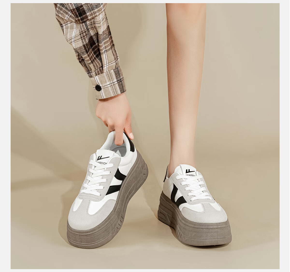 Huili Women's Shoes Spring Thick-Soled Training Shoes Versatile Comfortable Sneakers for Female Students Sports Casual Shoes Beige/white 39 8