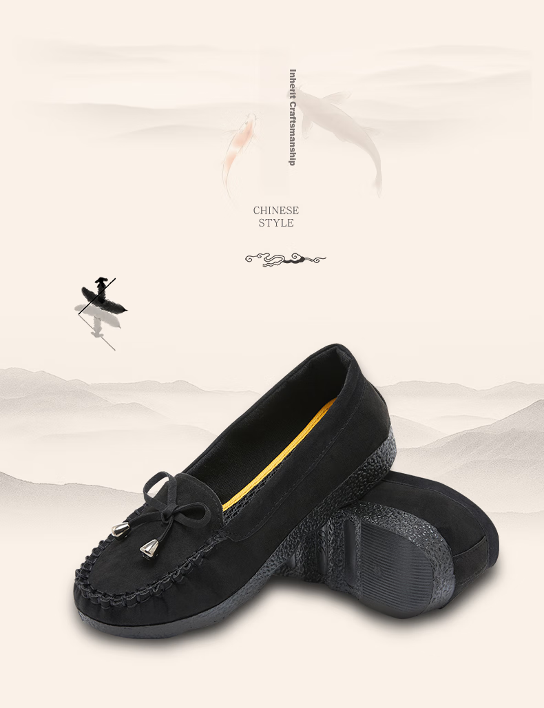 Weizhi Old Beijing Cloth Shoes for Women with Bow Tie, Versatile Black Work Shoes, Casual Shoes, Mom Shoes WZ1020 Size 36 2