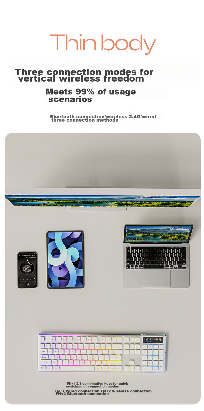 EWEADN V3pro Wireless Bluetooth Wired Tri-Mode Keyboard And Mouse Set with Real Mechanical Feel, Low Noise, Slim Design for Gaming And Office Use on Laptops, Desktop Computers, IPad Universal External Peripherals 5