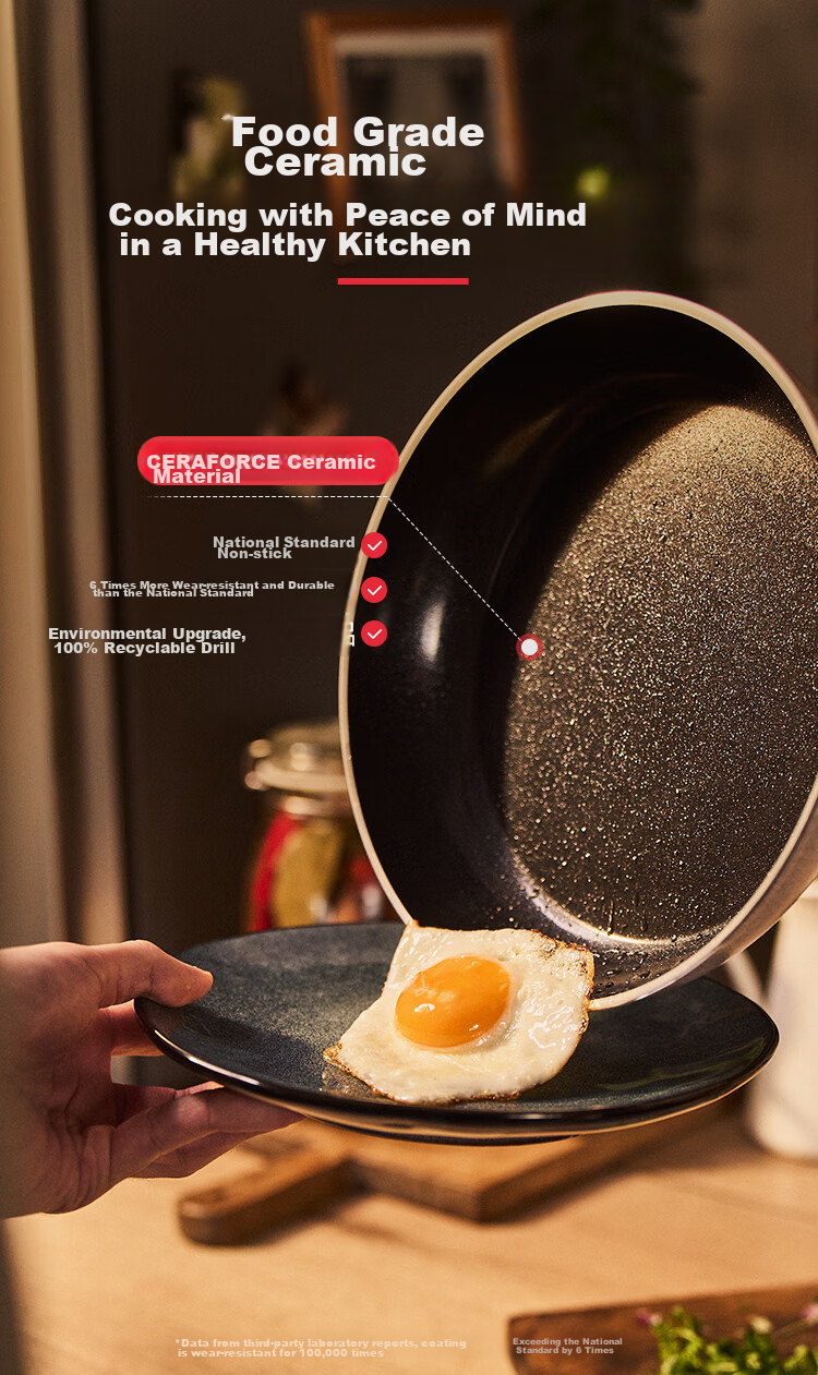 BALLARINI [Imported] Non-Stick Pan with Titanium Ceramic Coating, Flat Bottom Pan, Zero Fluorine, Induction Cooker Compatible, Stir-Fry Pan, 26CM, Laidro 3