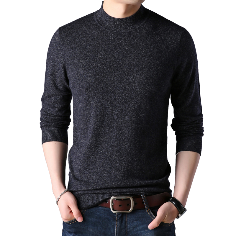 Hengyuanxiang 100% Wool Men's Knit Sweater Solid Color Half Turtleneck Pullover 15001006 Light Gray 185/100A