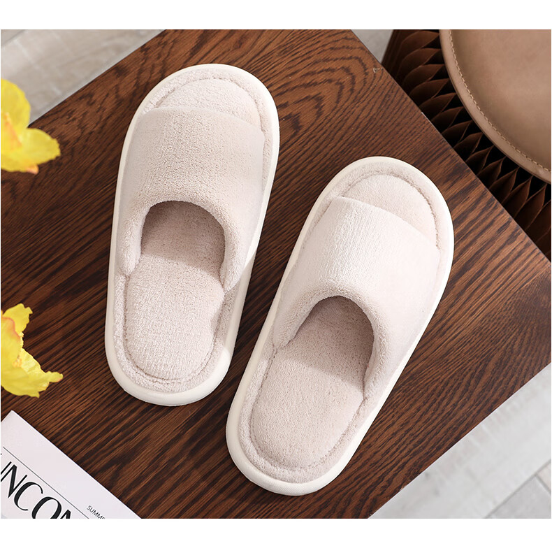 GUOLUOFEI Japanese-Style Wooden Floor Opening Cotton Slippers, Women's Spring And Autumn Soft-Soled, Men's Home All-Season Couple Slippers, Gray, Size 44-45 2
