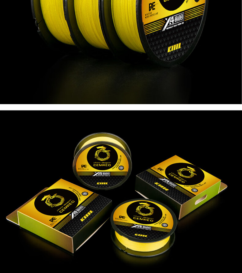 Kemailei PE Fishing Line, 100 Meters, Bright Yellow Braided Fishing Line, High Tensile Strength, Bass Fishing Line, High-Density Anti-Bite Line, Braided Fishing Line for Lure Fishing And Sea Fishing, Size 1.5, Bright Yellow 16