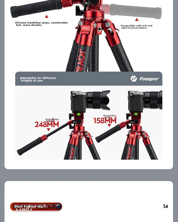 Fotopro X Joy Collaboration Edition, Flying One, Horizontal And Vertical Shooting Hydraulic Head, Carbon Fiber Camera Mirrorless Photography And Videography Tripod, Original Carbon Gray, Includes Phone Clamp 24