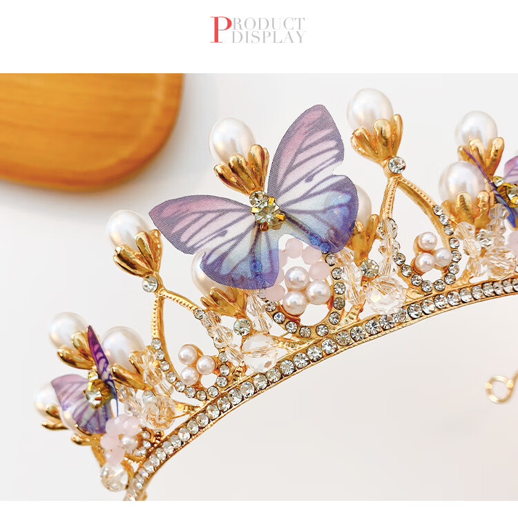 CHIMERA Butterfly Beaded Crown Headband for Children, Girls' Princess Performance Headdress, Hair Accessory, Mid-Autumn Festival Gift for Girls 14