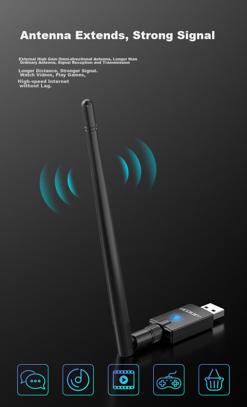 EDUP AX900 WiFi 6 Driverless USB Dual-Band 5G Bluetooth 5.3 Wireless Network Adapter for Desktop Computers, Supports Win10/11 EP-AX900S 4