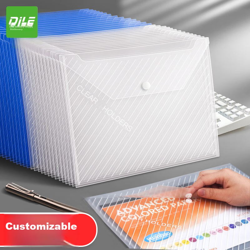 DiLe Premium Series A4 Transparent Button File Folders/document Folders/archive Folders, Office Stationery, Pack of 10, 1411 White