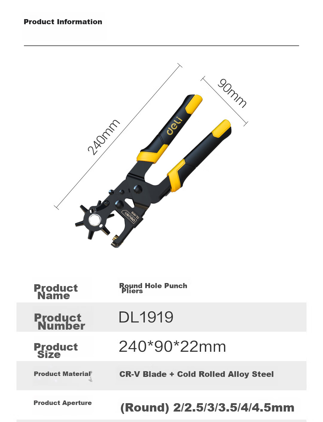 Deli Multi-Functional Labor-Saving Punch Pliers Belt Hole Puncher, Home Use Belt with 6 Holes, Alloy Punch Head 12