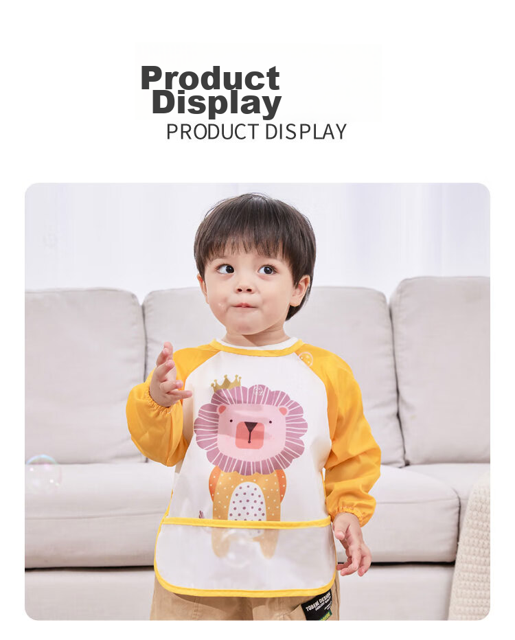 Aibaoshi Children's Apron, Spring And Autumn Long-Sleeve Style, Baby Eating Bib, Anti-Splash Clothing, Reverse Wear Drawing Apron, Yellow, S222 11