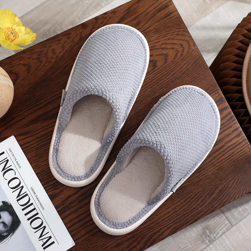GUOLUOFEI Spring And Autumn Cotton Slippers for Men And Women, Indoor Home Slippers, All-Season Cotton Slides, Gray, Size 44-45