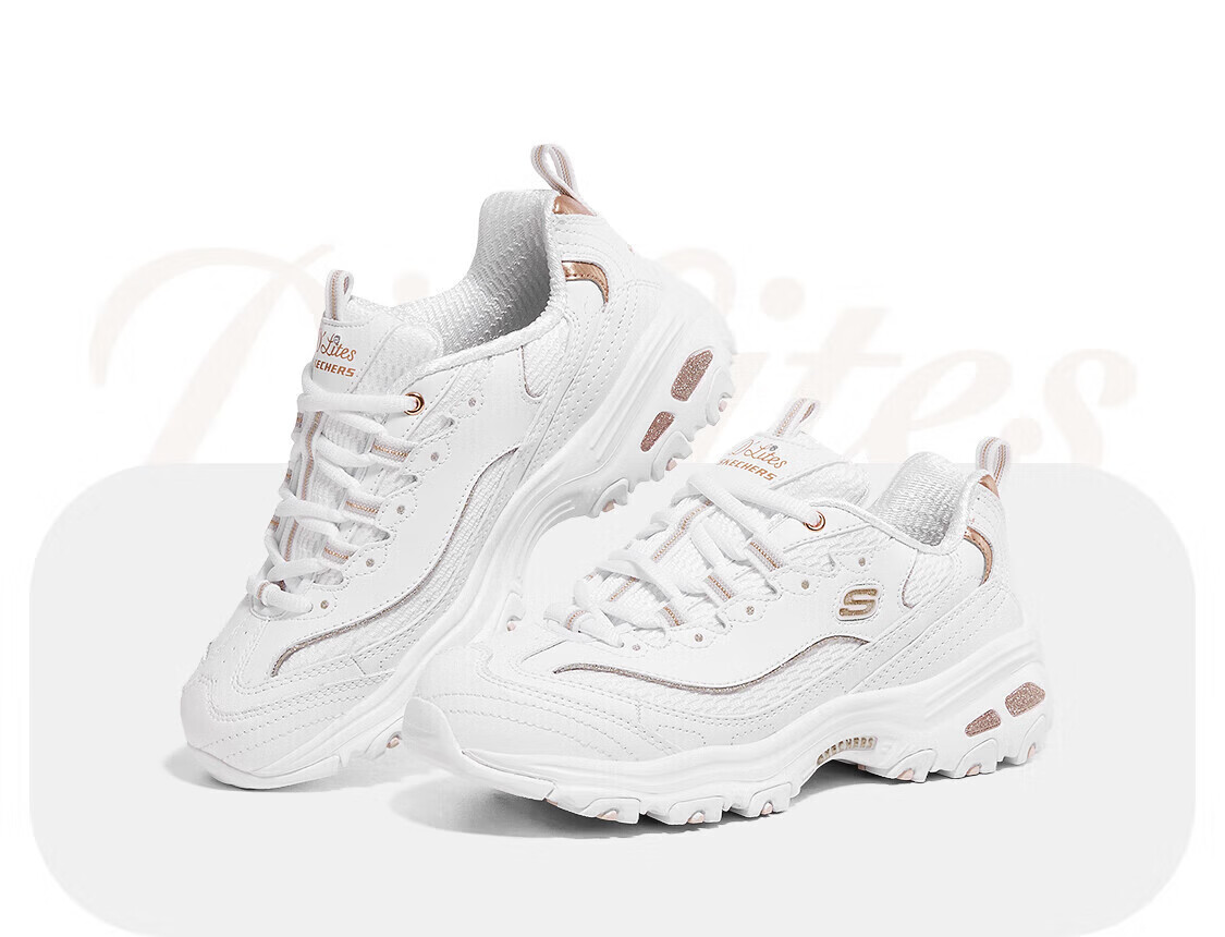 Skechers Women's Platform Thick-Soled Dad Sneakers Casual Breathable Durable Sports Shoes WTRG White/Gold Size 35.5 14