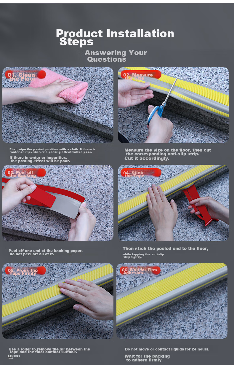 Mileqi Kindergarten School Stair Anti-Slip Warning Strip, Durable Wear-Resistant Self-Adhesive, Hallway Corridor Hotel Stair Bathroom Public Restroom Non-Slip PVC Wear-Resistant 11