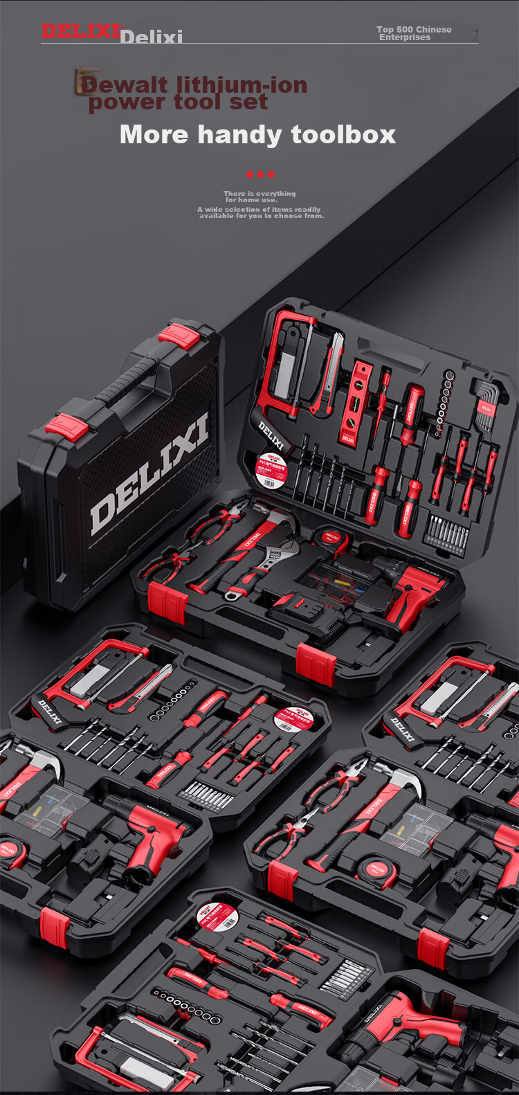 DELIXI ELECTRIC (DELIXI) Multi-Functional Lithium Battery Drill Set, Household Toolbox, Hardware And Electrical Tools, Woodworking Special Repair Kit 14