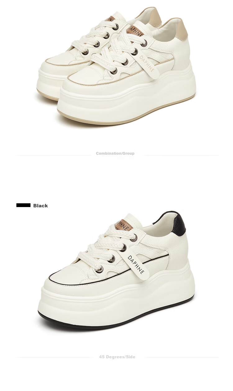 DAPHNE Women's White Sneakers, Versatile Breathable Sports Shoes, Thick-Soled Heightening Casual Trendy Skateboard Shoes for Women, Black, Size 40 17