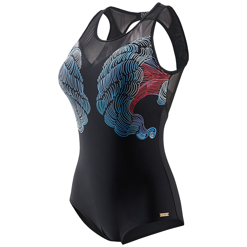 LI-NING Women's One-Piece Triangle Swimsuit Professional Racing Slim Fit Quick-Dry Spa Beach Swimwear LSCP128 Black XL