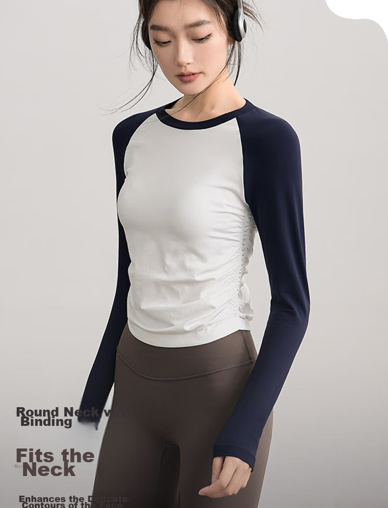 XUEXIMAN Yoga Top for Women, Contrasting Color Sports Long Sleeve Pilates Training Wear, Quick-Dry Running Fitness Clothing for Autumn And Winter 5