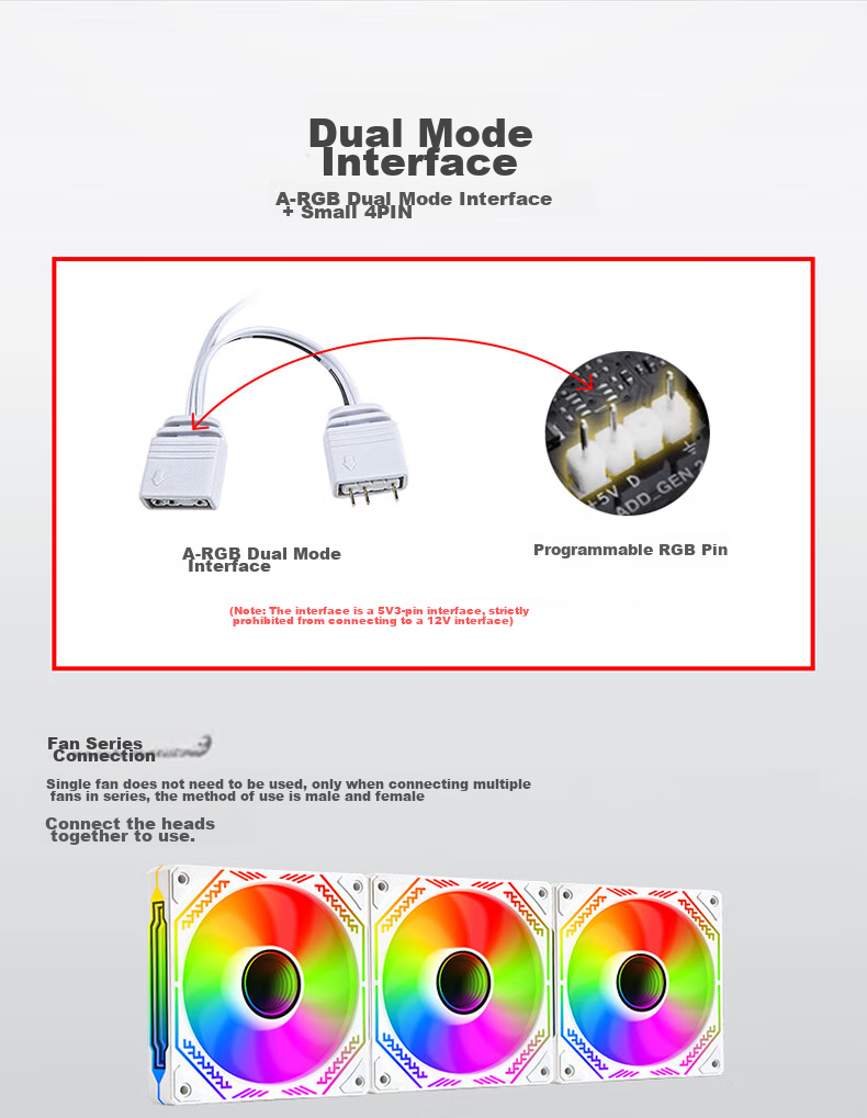 BUBALUS Phantom Mirror, White Straight Blade, ARGB RGB Fan, 12cm Straight Air Outlet Case Fan, 4PIN PWM Intelligent Temperature-Controlled Speed Fan, Light Synchronizatio 6