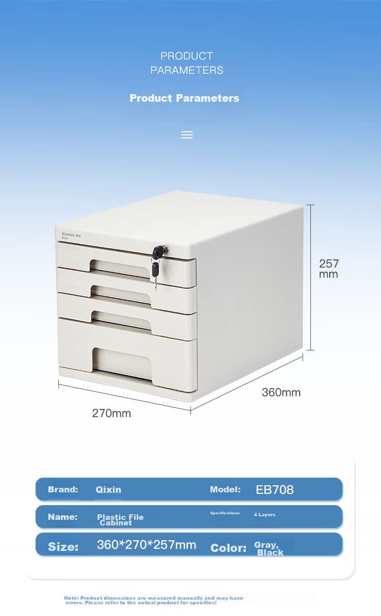 COMIX 4-Tier Desktop Storage Box File Cabinet Organizer Drawer A4 Plastic Handle Document Classification Storage Gray EB708 6