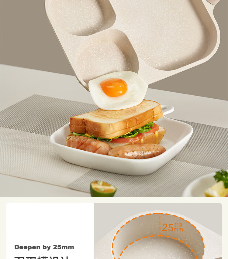 JD Original Breakfast Pan, Multifunctional Pan for Frying Eggs And Steak, Non-Stick Frying Plate, Flat Bottom Pan with Free Silicone Brush 5