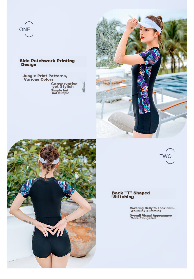 361° One-Piece Swimsuit for Women, Boyshort Style, Breathable, Quick-Drying, Professional Athletic, Conservative, Slimming, Suitable for Hot Springs And Beach Swimming 4