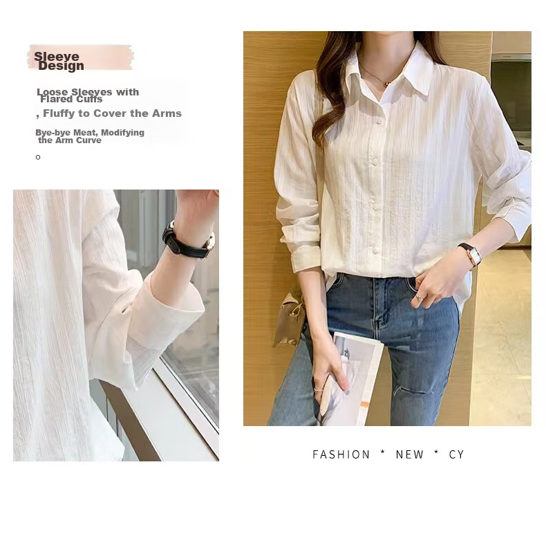 AOTUN Cotton Shirt for Women, Long Sleeve, Spring And Autumn Style, Casual Inner Wear Top AT3058, Picture Color, XL 5