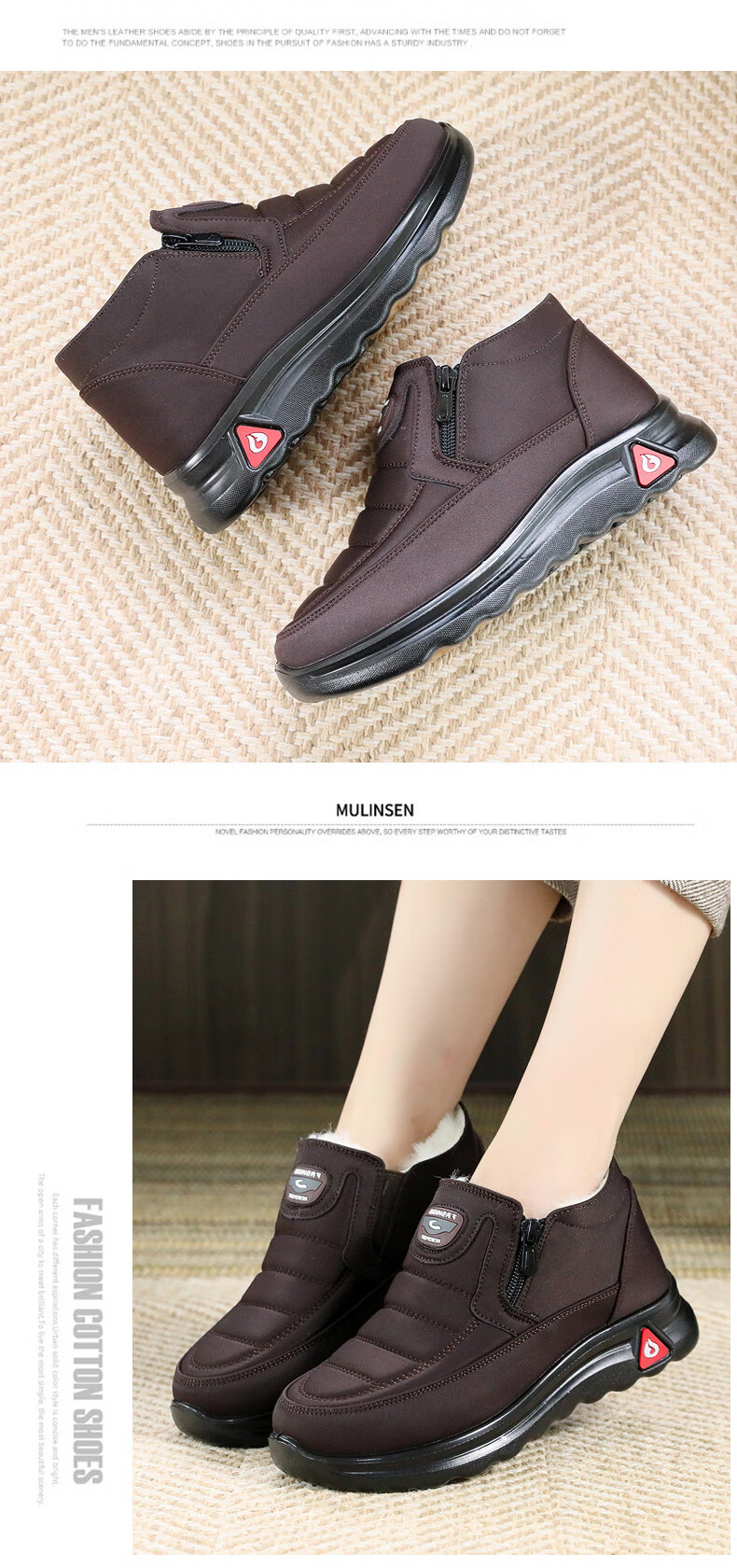 Ankang Winter Pure Wool Women's Cotton Shoes, Traditional Beijing Cloth Shoes, Warm Waterproof Boots for Elderly Mothers, 78990, Red, Size 36 20