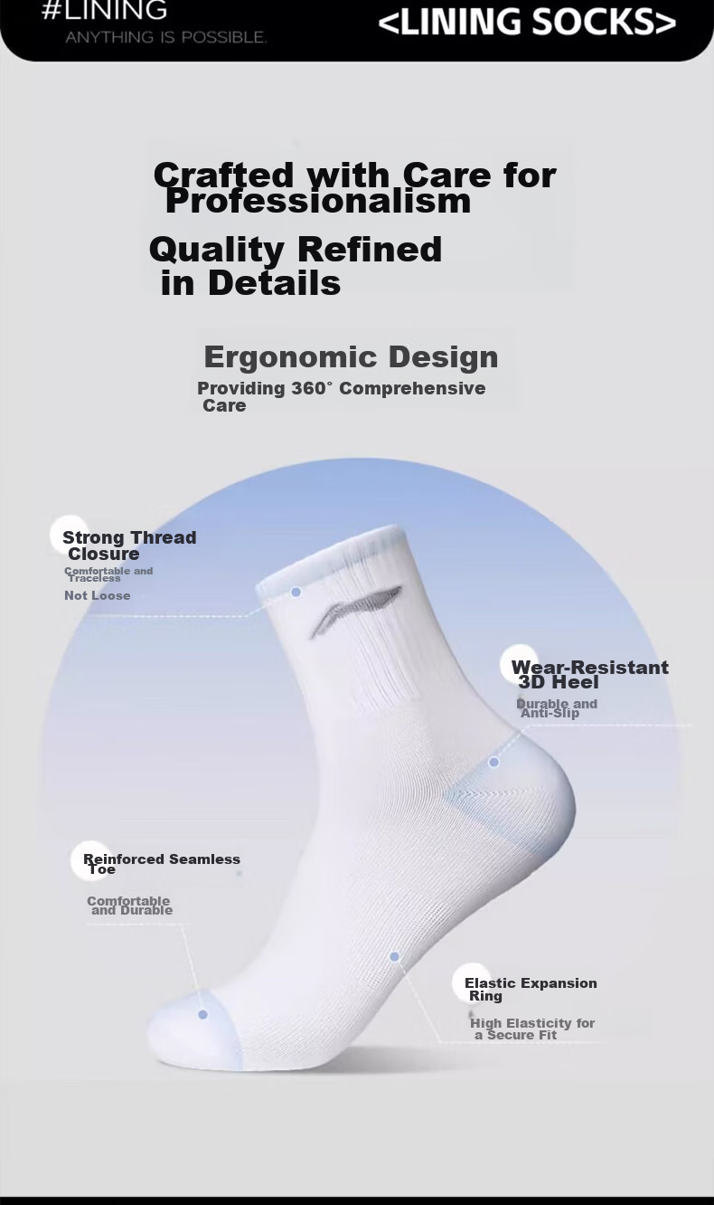 Li-Ning Socks for Men And Women (6 Pairs), Basketball Socks, Running Socks, Durable Antibacterial Deodorant Mid-Calf Socks, Warm Cotton Socks 3