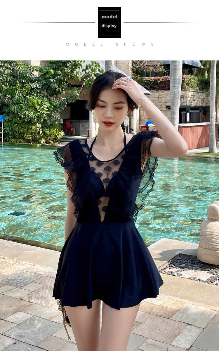 DK Swimsuit for Women, Sexy Small Chest Push-Up Conservative Tummy-Covering Slimming Korean Vacation One-Piece Dress Swimwear Hot Spring White M 3