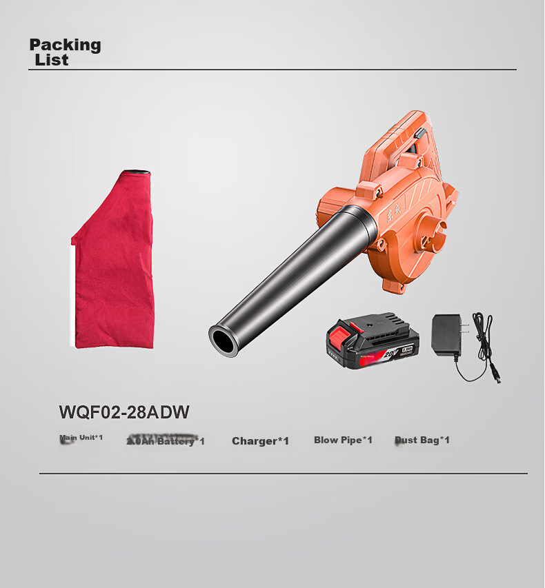 Dongcheng Lithium Battery Hair Dryer WQF02-28 Blower, 20V 2.0 Single Battery Car-Mounted Dust Blower, Powerful Household Dust Remover 15
