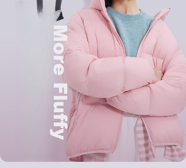 JD Original down Jacket for Women, Spring And Autumn Puffer Coat, New Year Battle Robe Outerwear, Stand-Up Collar Short Style, Cloud Purple Color, XL Size 11