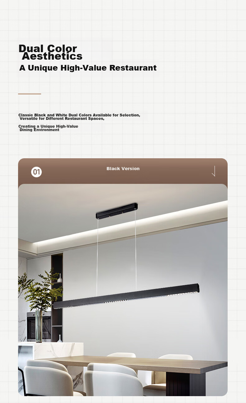 Midea LED Linear Pendant Light for Dining Room, Simple Long Strip Chandelier for Table Lighting, White Lighting Fixture 13