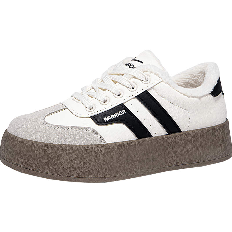 Warrior Official Women's Fleece-Lined Training Shoes 2026 Spring Summer Warm Sports Shoes Beige Black Size 36