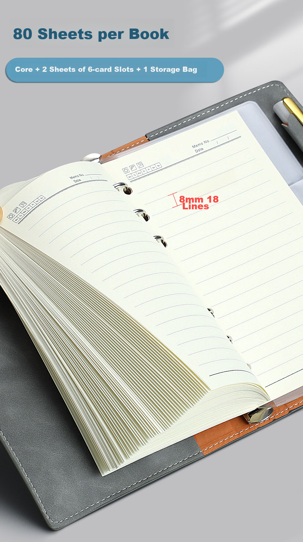 Jiaranheng A6 Multifunction Loose-Leaf Notebook, Creative Small Planner Notebook, Portable Journal, Zippered Storage Book, Leather Cover with Buckle, Customizable, Blue, 1 Book 8