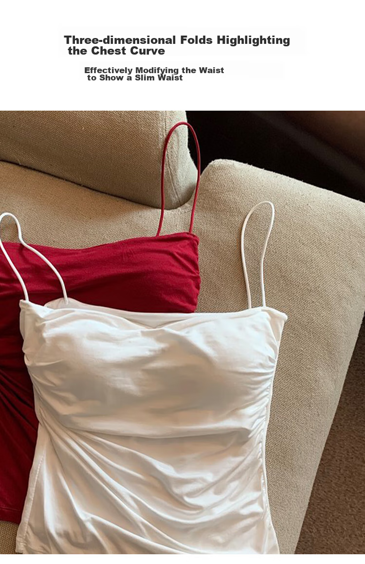 FitonTon Pleated Camisole Tank Top for Women with Built-In Bra Pads, Wearable As Outerwear Or Inner Layer, Beautiful Back Design, Sports Undershirt, Sleeveless T-Shirt 3