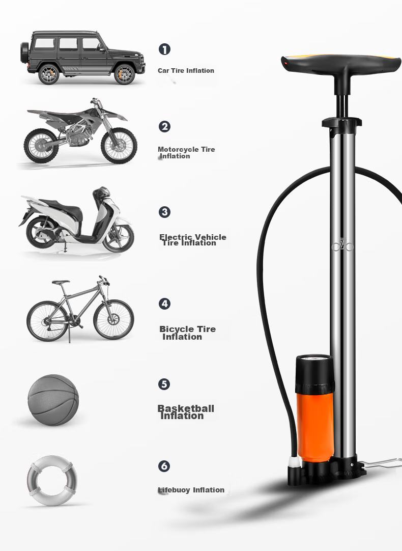 FOREVER Bicycle Pump, Suitable for Basketball, Electric Bikes, Motorcycles, Universal Stainless Steel High-Pressure Pump with Pressure Gauge And Air Hose 7