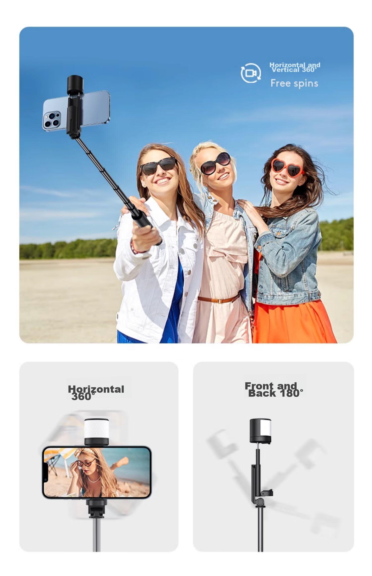 LINGCHEN Selfie Stick Tripod, Handheld Selfie Device, 360-Degree Rotation, Fully Automatic, Multifunctional, Anti-Shake, Phone Floor Stand, Outdoor Photography, Portable LC-Q12S Photography Handle 19