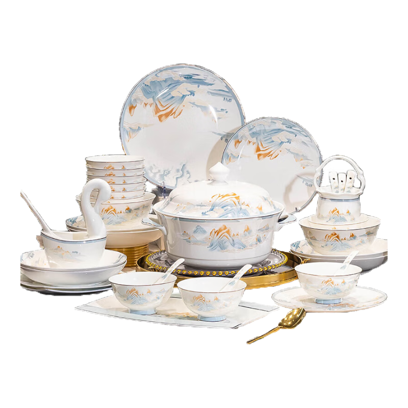 Haoya 86-Piece Jingdezhen Ceramic Dinnerware Set Including Bowls, Plates, Spoons, Chopsticks, And Utensils for Housewarming And Good Fortune